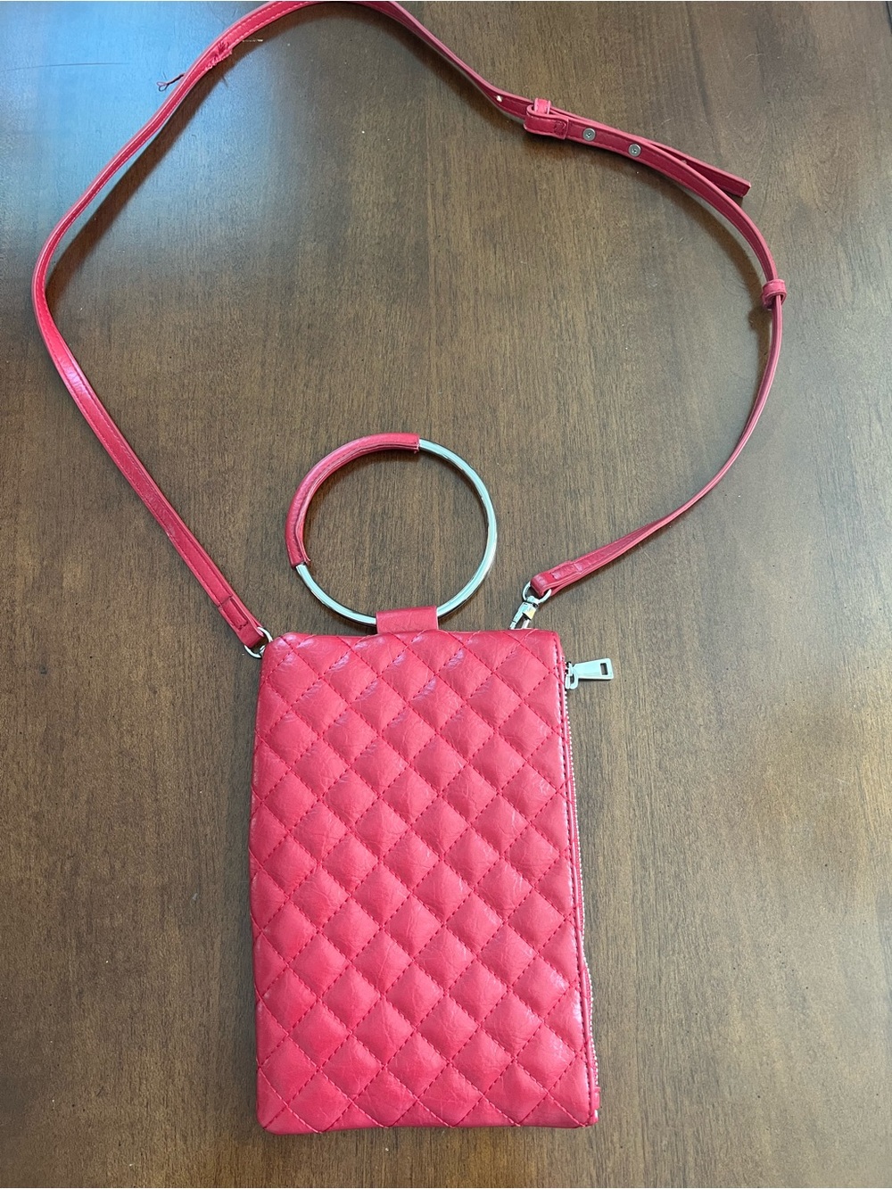 INC International Concepts Quilted Red Crossbody Wristlet with Ring Handle